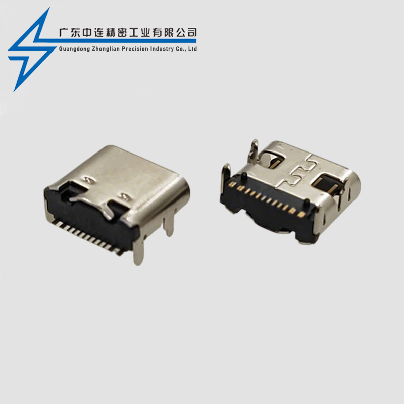 TYPE C母座单排16P SMT有柱