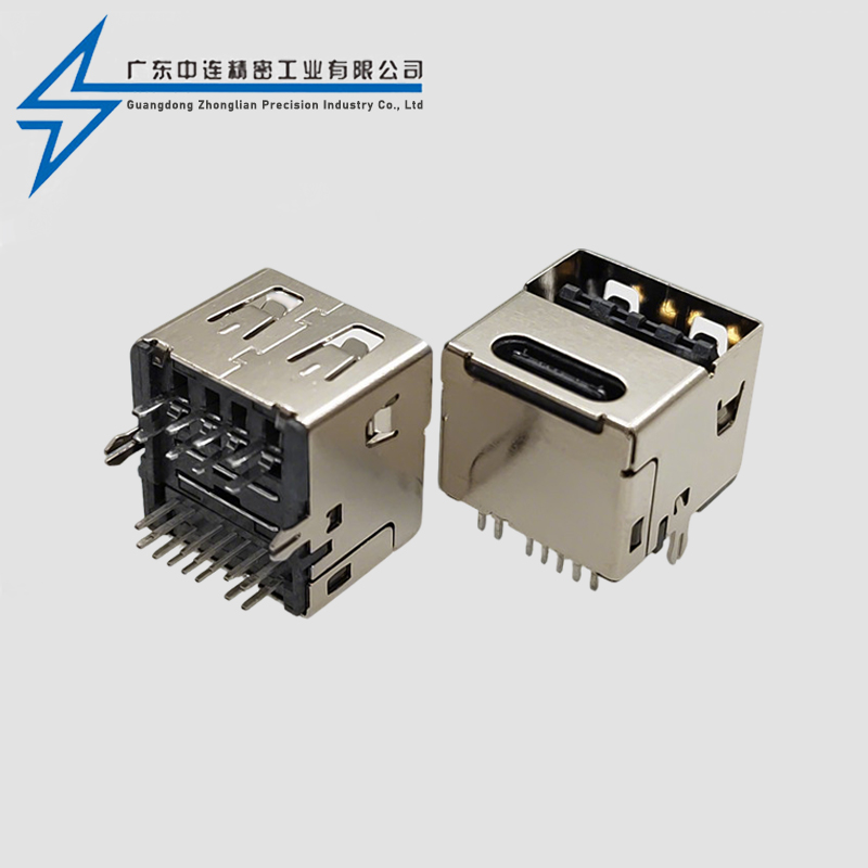TYPE C母座14P+USB 2.0母座双层二合一