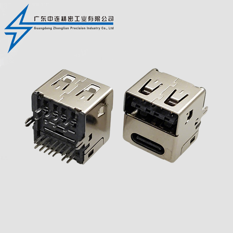 TYPE C母座14P+USB 2.0母座双层二合一