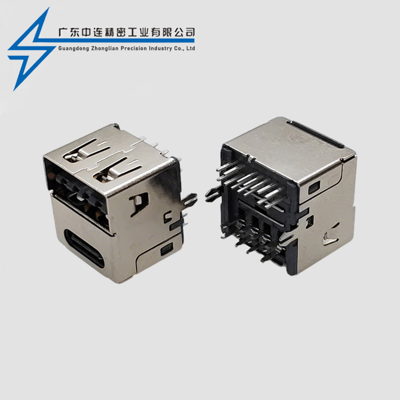 TYPE C母座14P+USB 2.0母座双层二合一