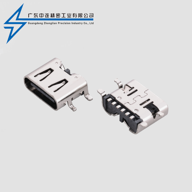 TYPE C母座6P全贴带弹