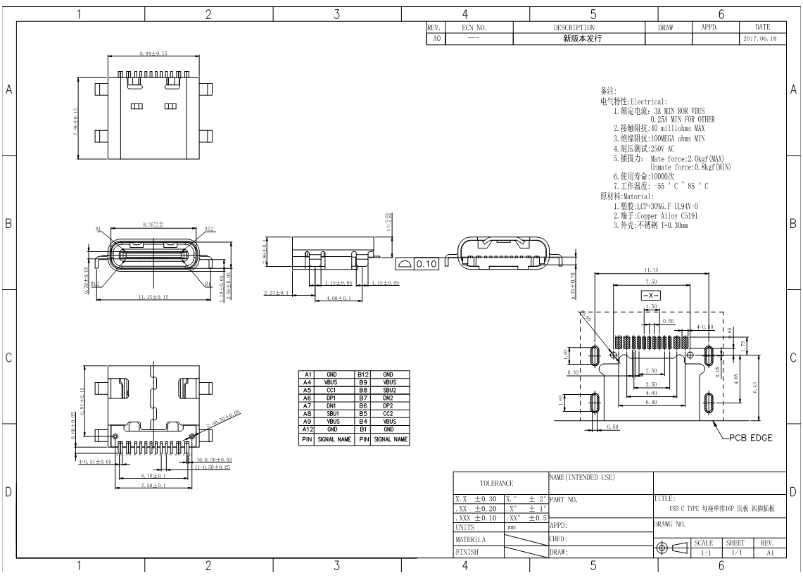 zl330typec母座16p沉板08typec母座系列产品管理广东中连精密工业有限